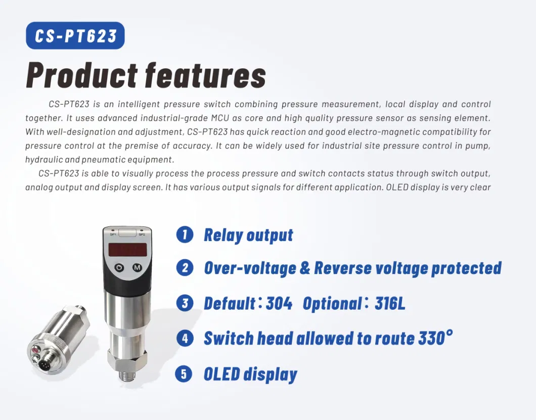 Voltage Current Output Smart Pressure Switch Combining Pressure Transducer